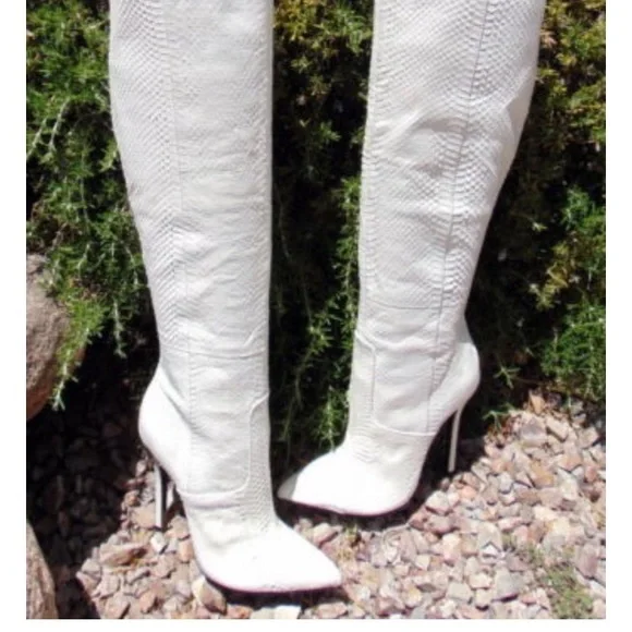 Black London Trash Lorelei Leather Over the Knee Boots - Picture 4 of 6